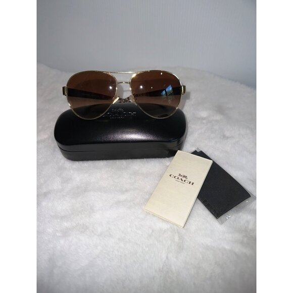 COACH Sunglasses Gold-tone/Wild Beast Aviator - Used 926013 58mm - Picture 1 of 7